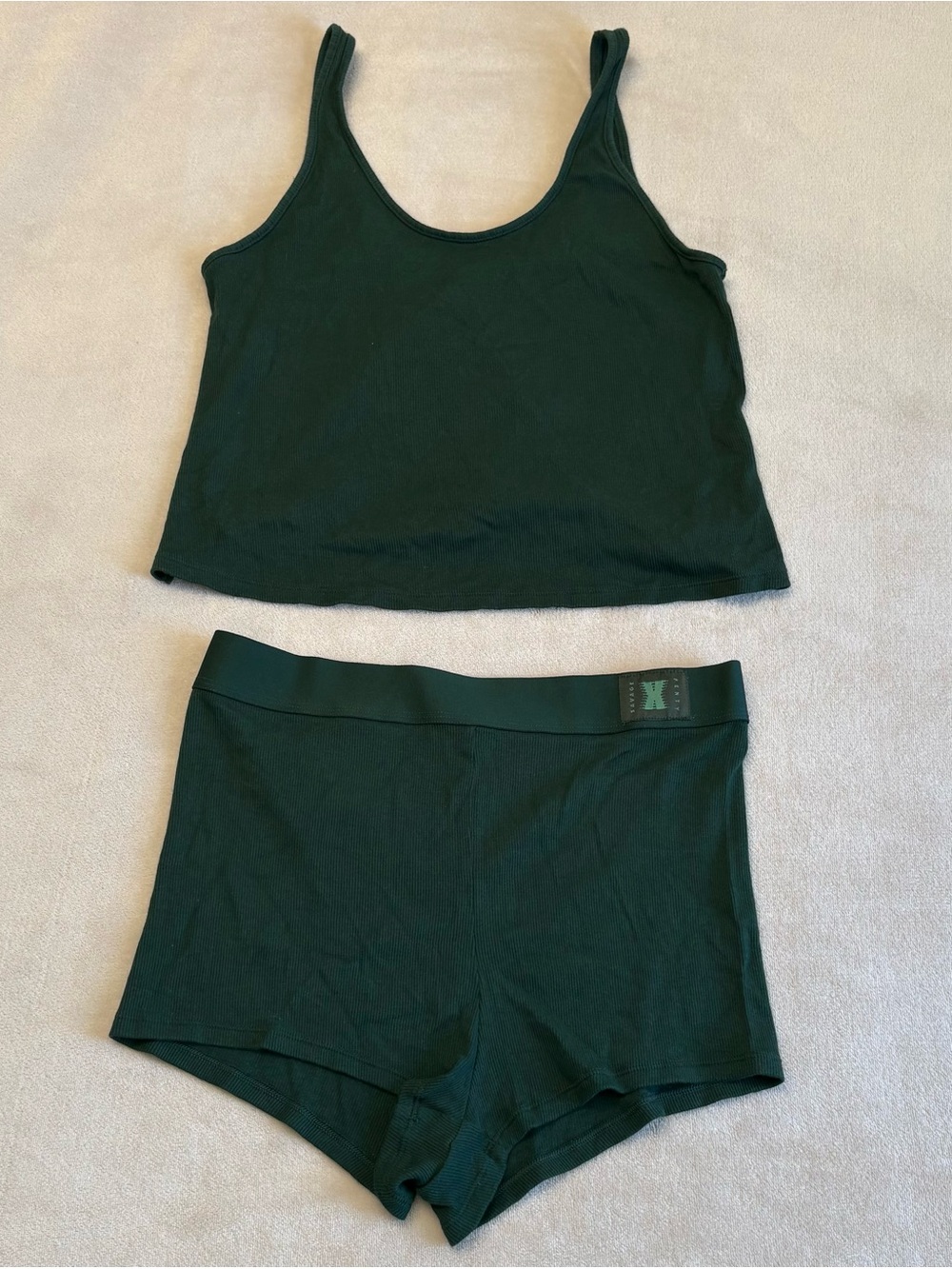 Savage X Fenty Dark Green Ribbed Tank & Boyshort Set